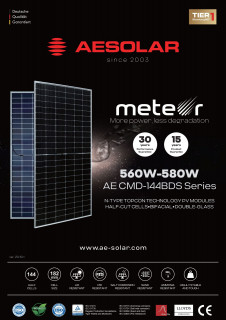 AE SOLAR 570 Watt Bifacial Solar Panel METEOR Series Monocrystalline