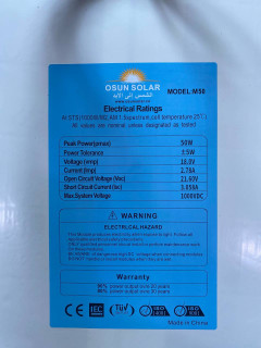 Osan Solar 50 watt solar panel Monocrystalline